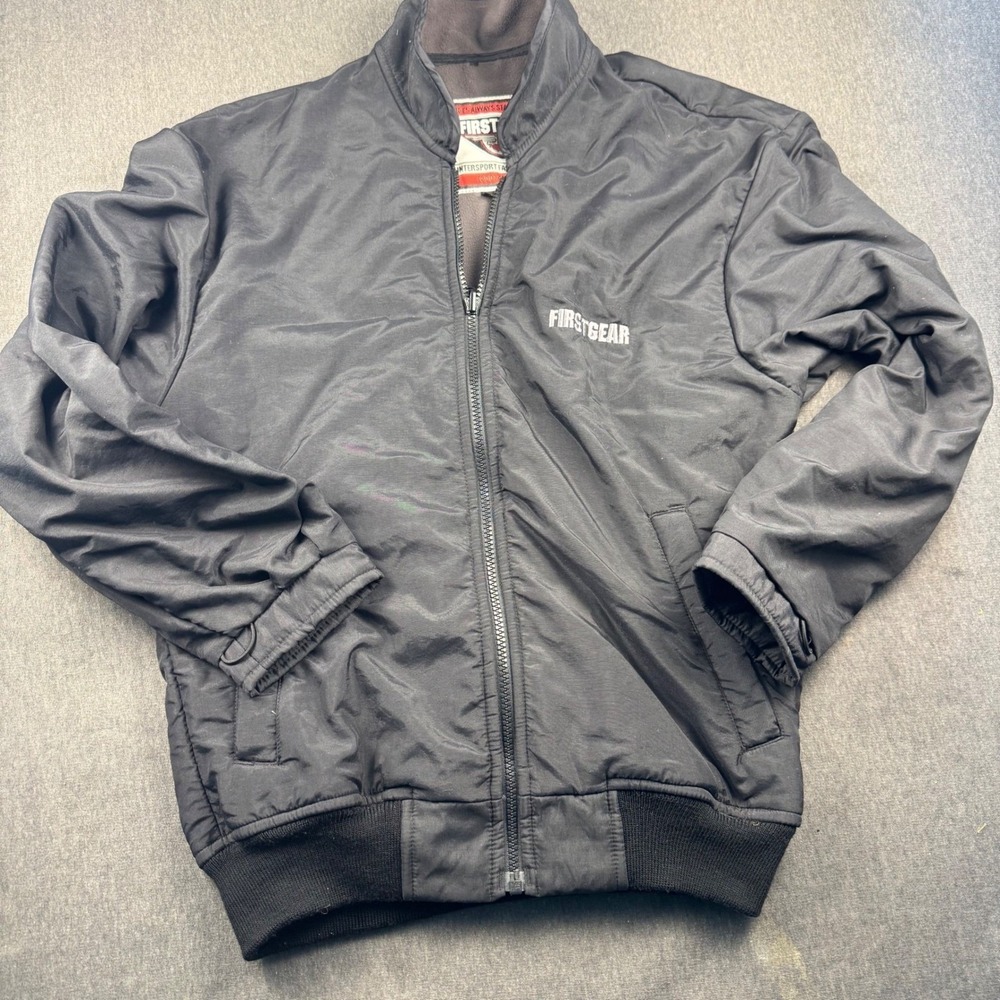 FirstGear Mens Black Puffer Jacket Insulated Fleece Lined Size S Moto Riding